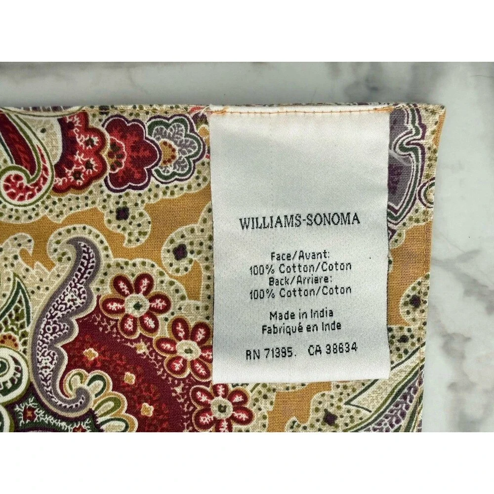 Williams-Sonoma Paisley Table Runner 18” x 108” Cotton Gold Burgundy Floral
